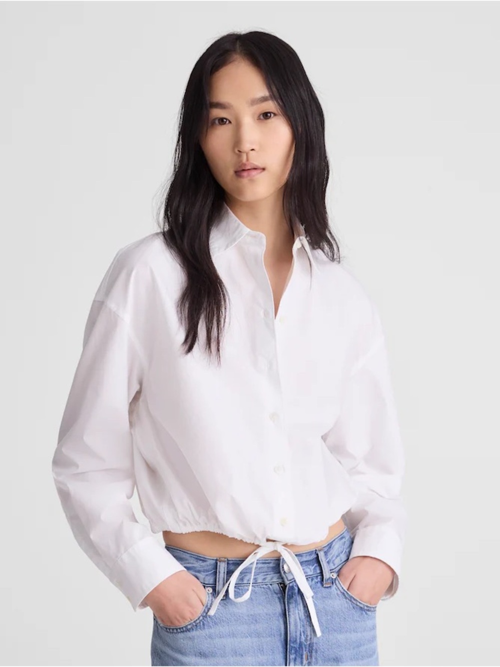 MADEWELL Drawstring Button-Up Shirt in Poplin, Size XXS